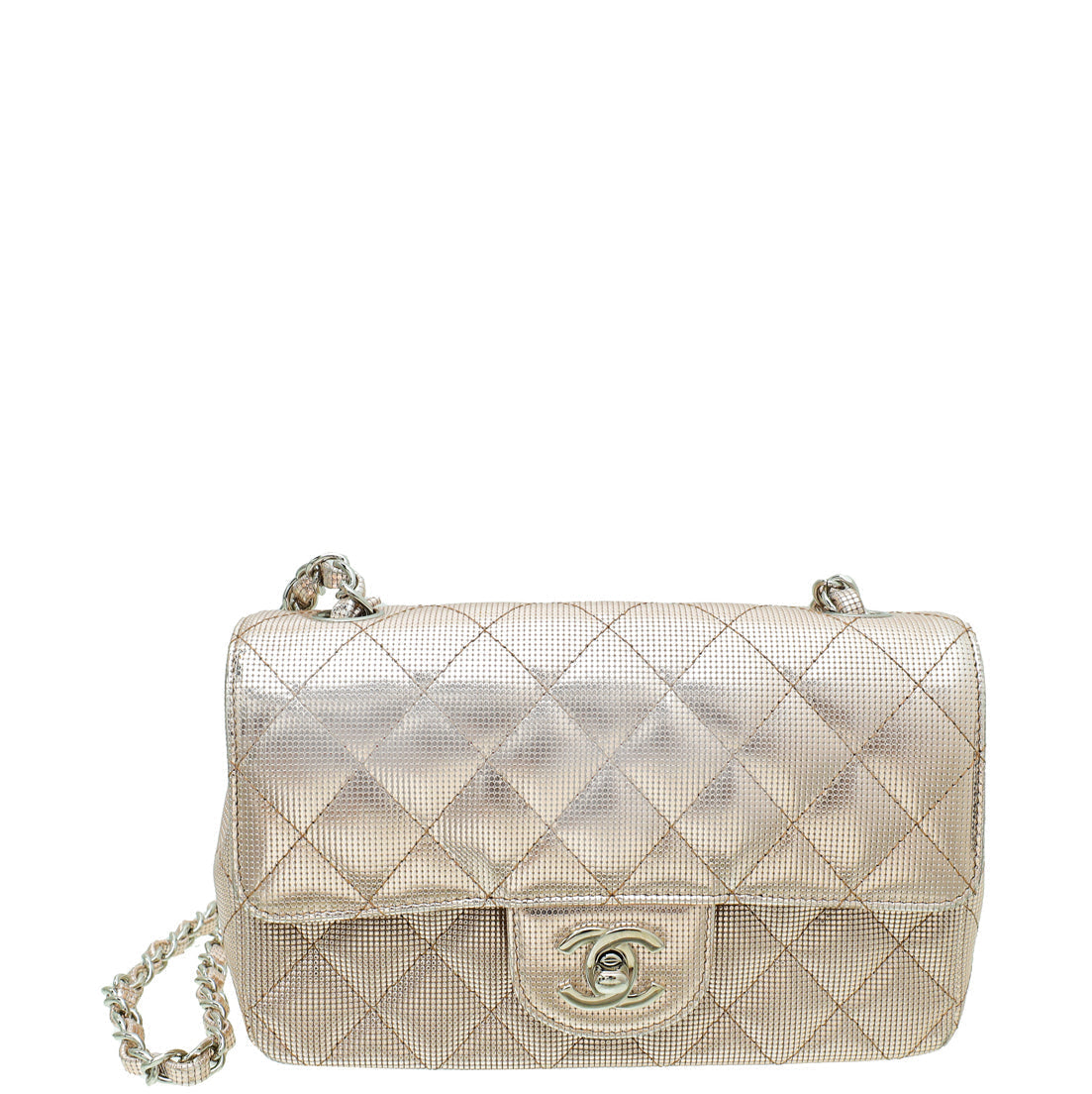 Chanel Metallic Pink CC Classic Pixel Effect Rectangular Mini Flap Bag