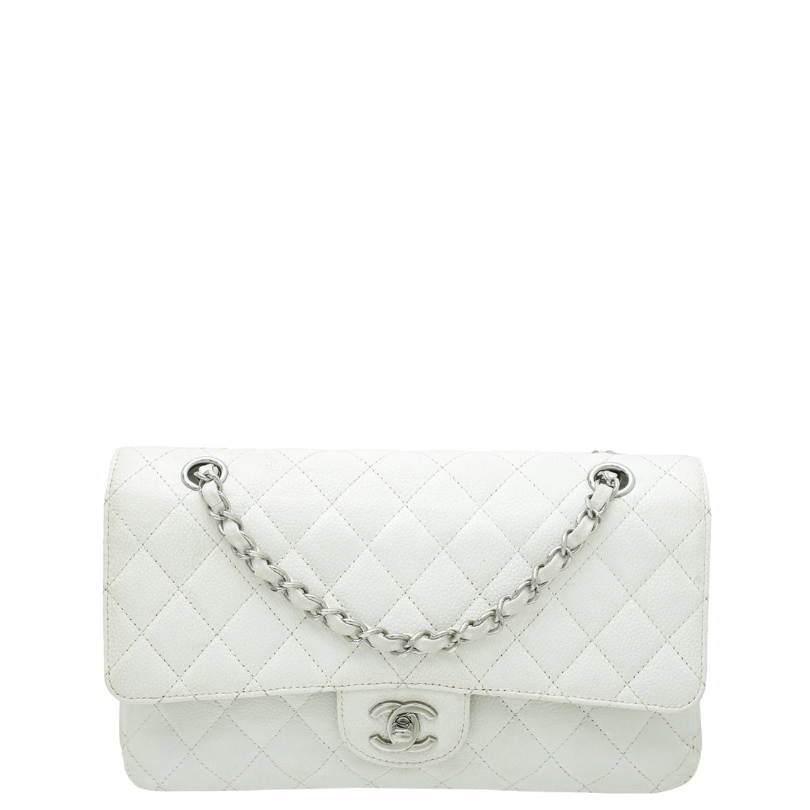 Chanel White Classic Double Flap Medium Bag