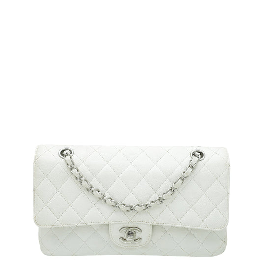 Chanel White Classic Double Flap Medium Bag