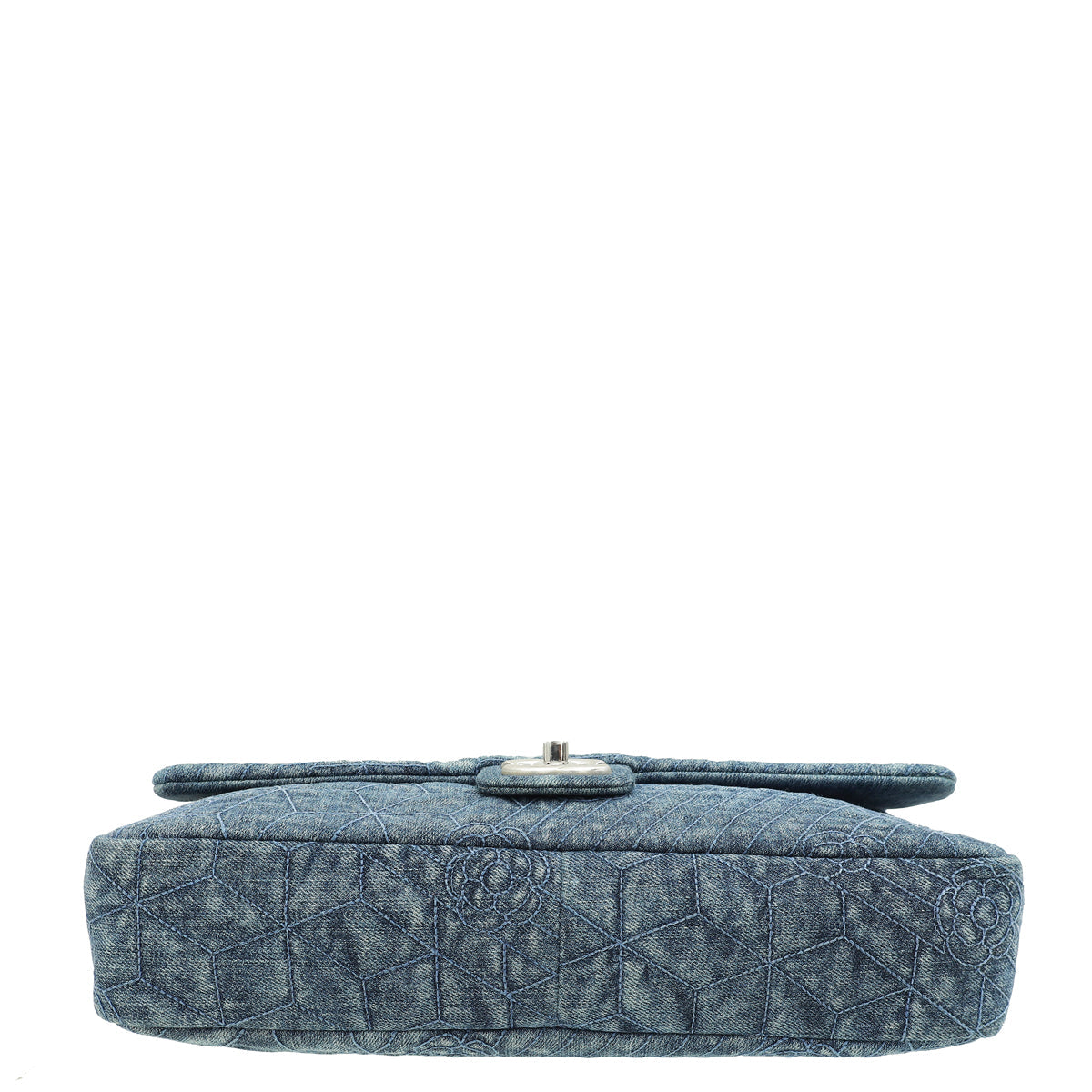 Chanel Navy Blue CC Denim Camellia Flower Embroidered Maxi Flap Bag