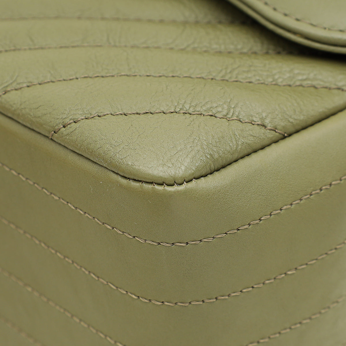 Chanel Olive Green Chevron Classic Double Flap Jumbo Bag