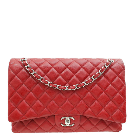 Chanel Red Classic Double Flap Maxi Bag