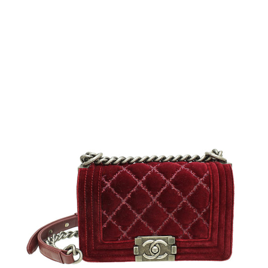 Chanel Burgundy Velvet Le Boy Small Flap Bag
