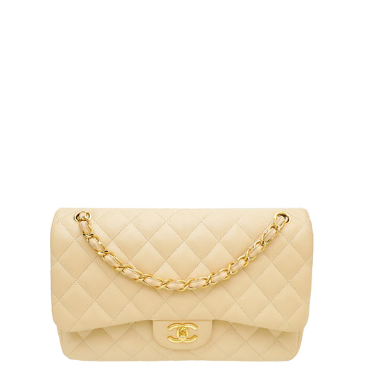 Chanel Beige CC Classic Double Flap Jumbo Bag