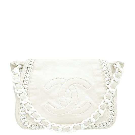 Chanel White CC Luxe Ligne Accordion Flap Bag
