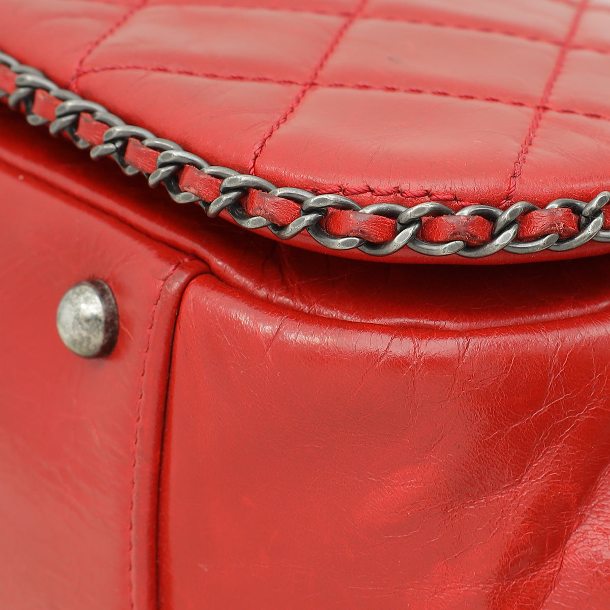 Chanel Red CC Enchained Accordion Flap Quilted Bag