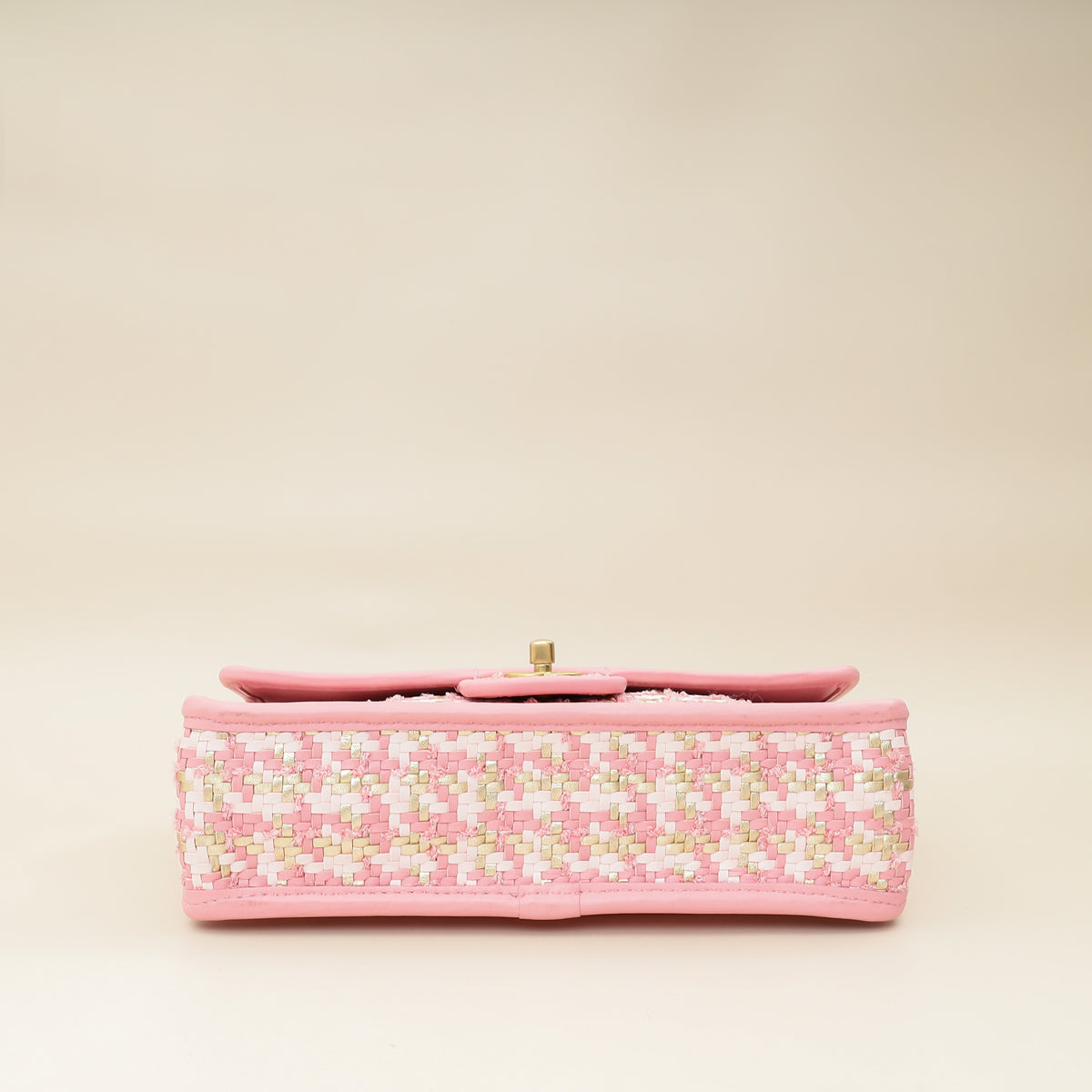 Chanel Metallic Pink CC Viscose Woven Flap Bag