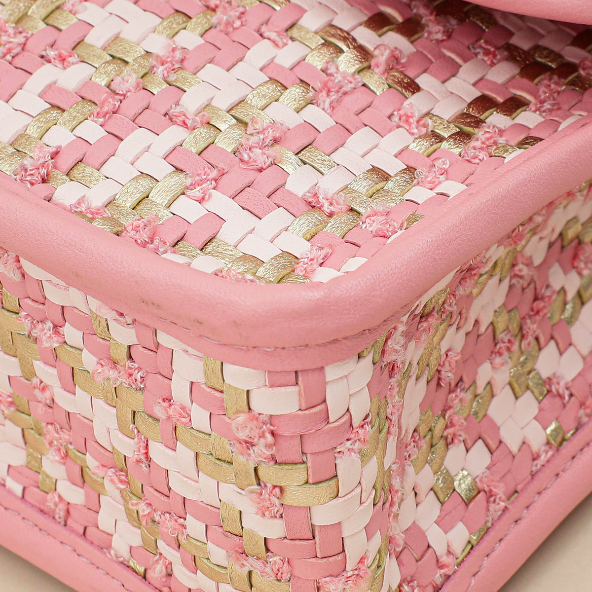 Chanel Metallic Pink CC Viscose Woven Flap Bag