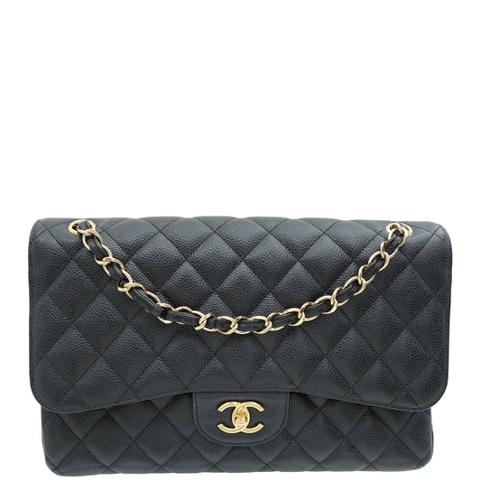 Chanel Black CC Classic Double Flap Jumbo Bag