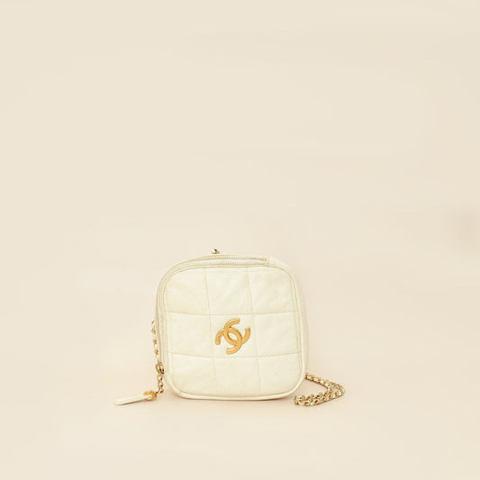 Chanel White CC Diamond Clutch W/ Chain