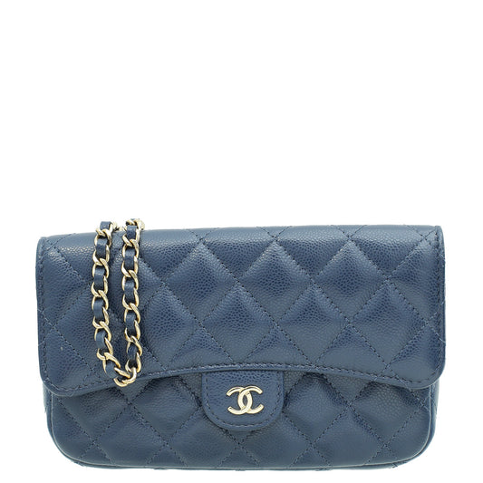 Chanel Navy Blue CC Flap Phone Holder With Chain