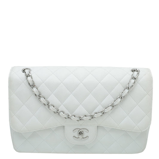 Chanel White CC Classic Double Flap Jumbo Bag