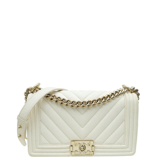 Chanel White Le Boy Medium Shoulder Bag
