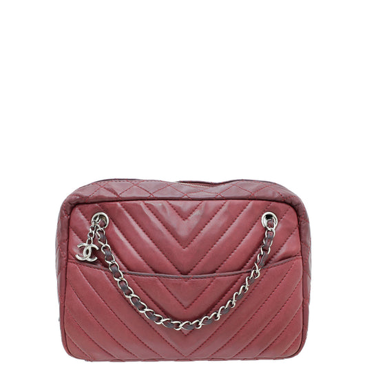 Chanel Red   Chevron Camera Shoulder Bag