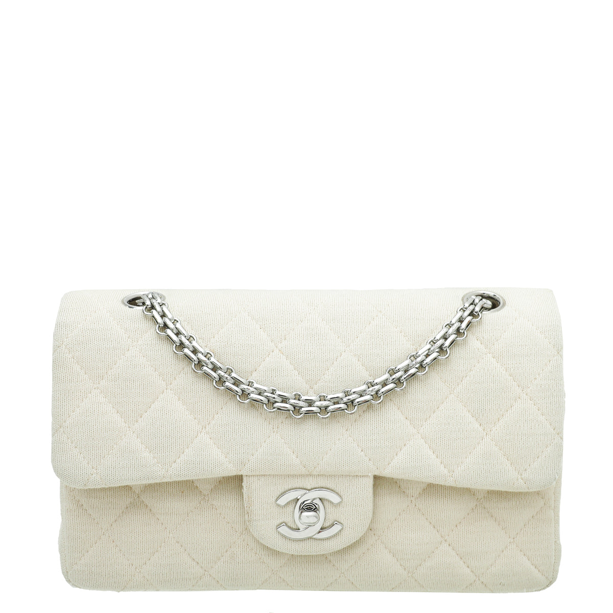 Chanel Cream   CC Classic Jersey Double Flap Medium Bag