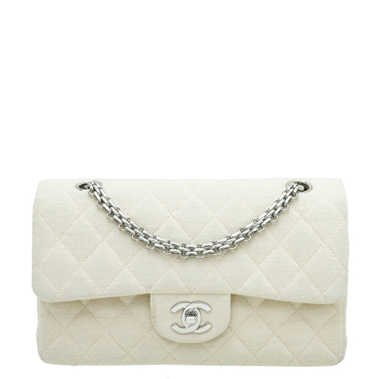 Chanel Cream   CC Classic Jersey Double Flap Medium Bag