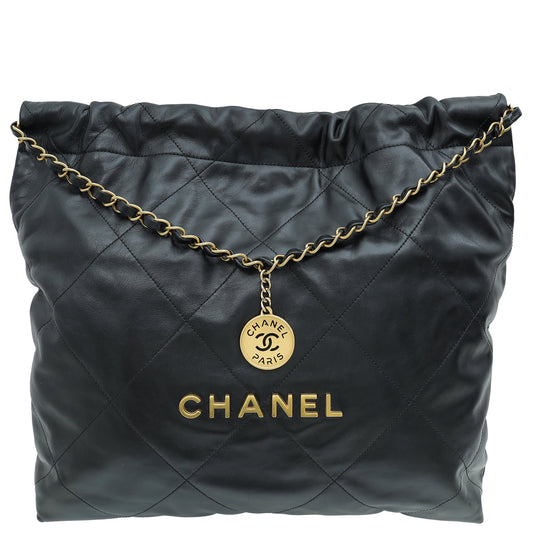 Chanel Black 22 Small Shiny Hobo Bag