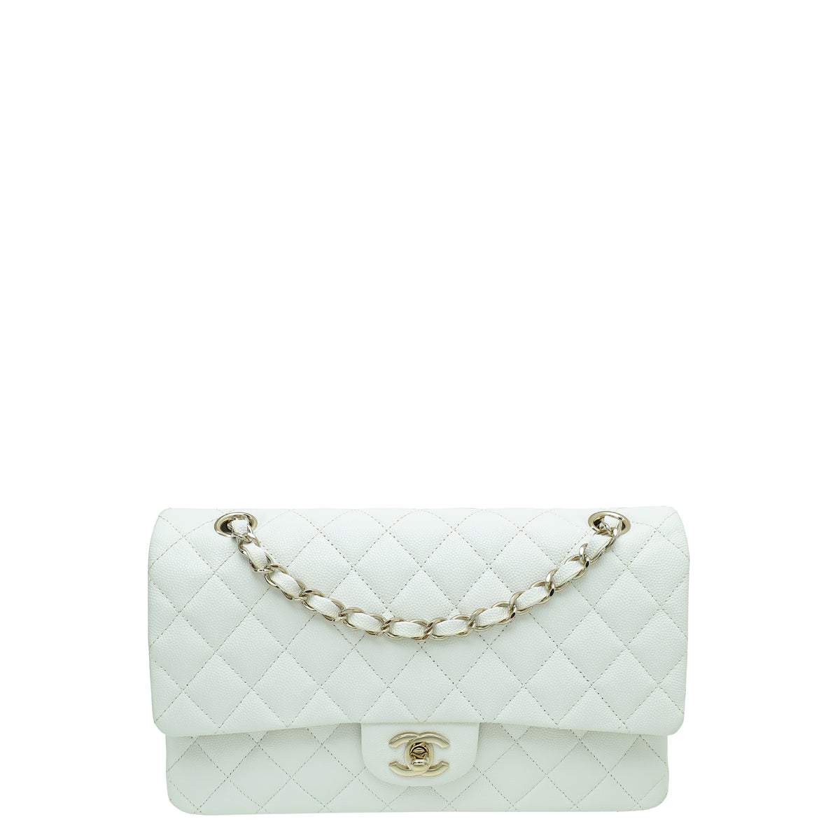 Chanel White CC Classic Double Flap Medium Bag