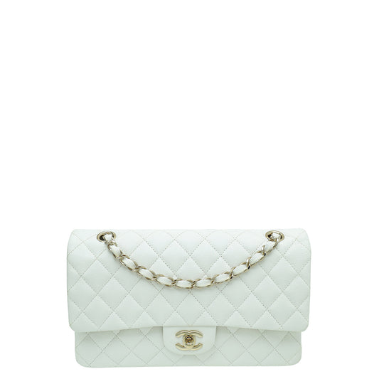 Chanel White CC Classic Double Flap Medium Bag
