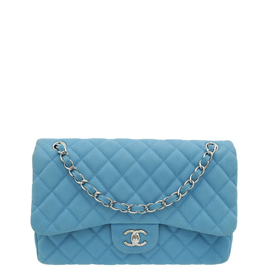 Chanel Blue CC Classic Nubuck Double Flap Jumbo Bag