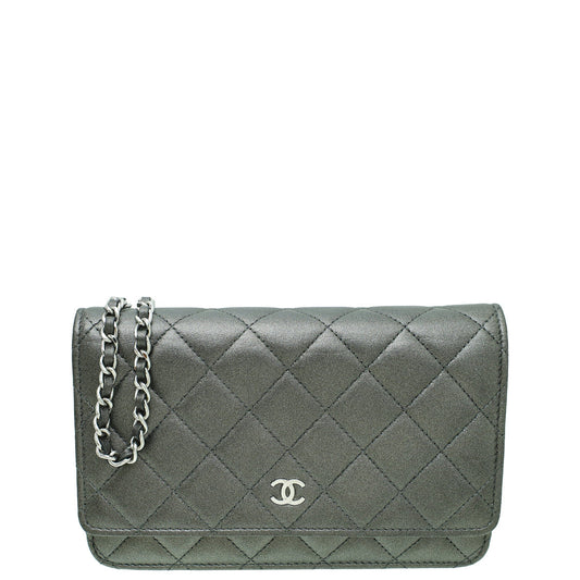Chanel Metallic Grey CC Classic Wallet On Chain