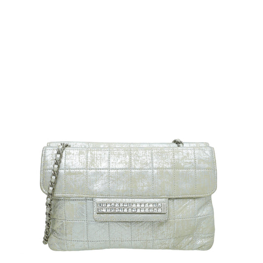 Chanel Silver Chocolate Bar Crystal Chain Bag