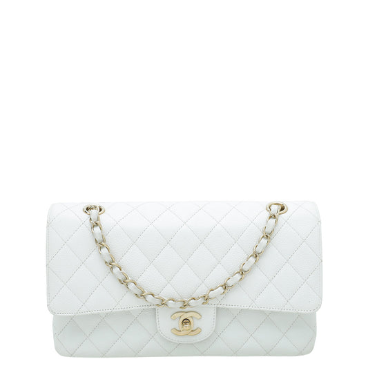Chanel White Classic Double Flap Medium Bag