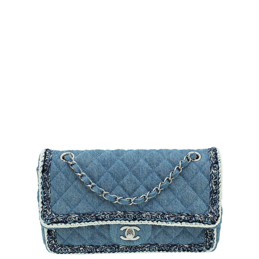 Chanel Blue CC Denim Braided Flap Medium Bag