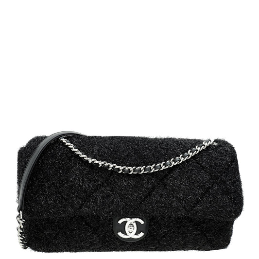 Chanel Black Knit Pluto Glitter Flap Large Bag