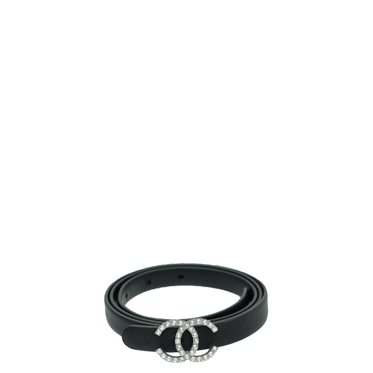 Chanel Black CC Crystal Buckle Slim Belt 32