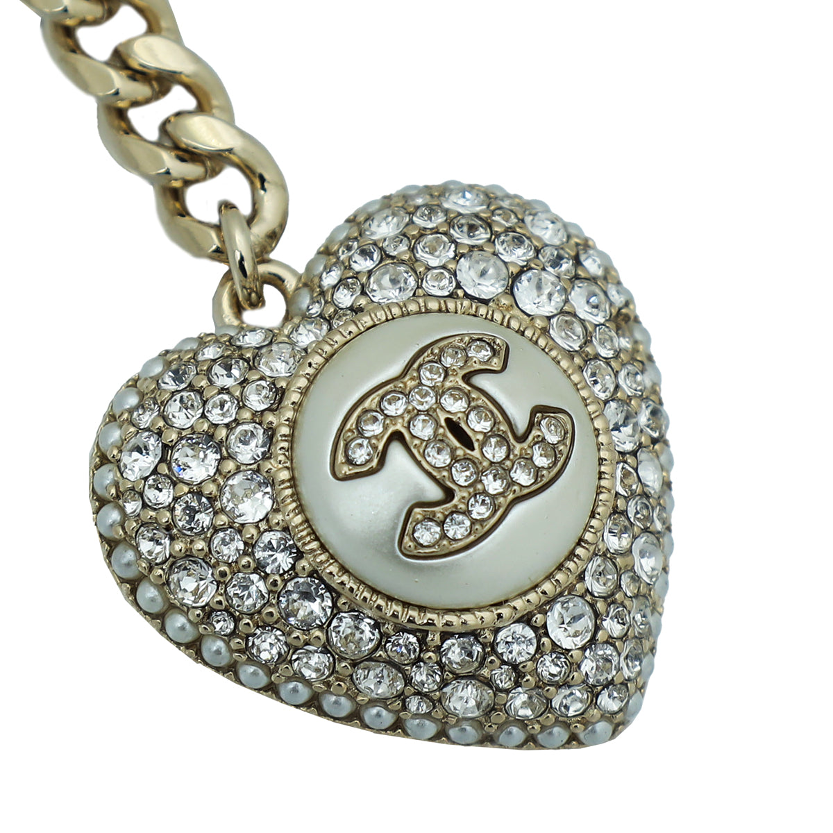 Chanel White CC Heart w/Crystal & Faux Pearl Multi Chain Belt