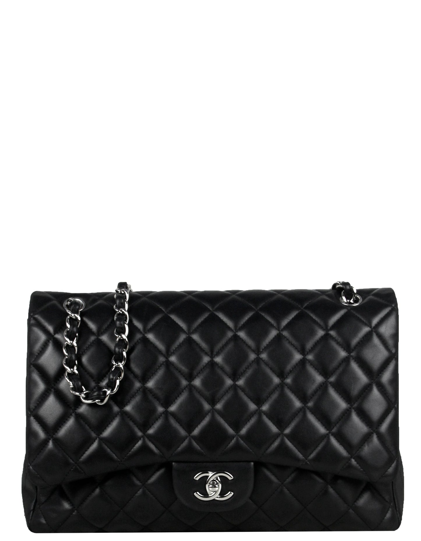 Chanel Black Lambskin Leather Single Flap Maxi Bag