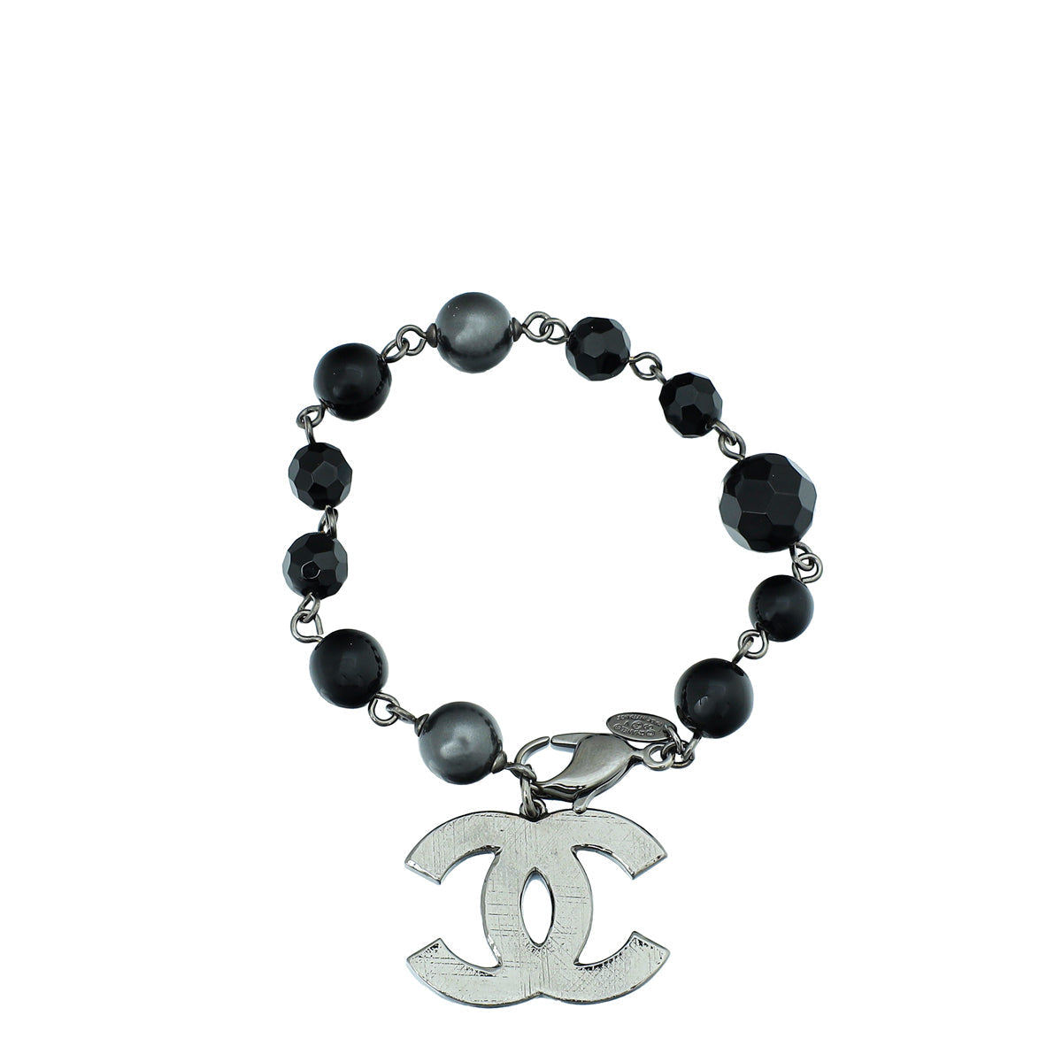 Chanel Black Glass Pearl CC Small Bracelet
