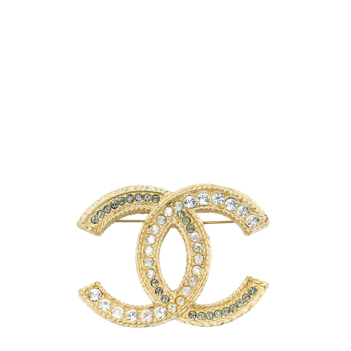 Chanel Light Gold CC Crystal Brooch