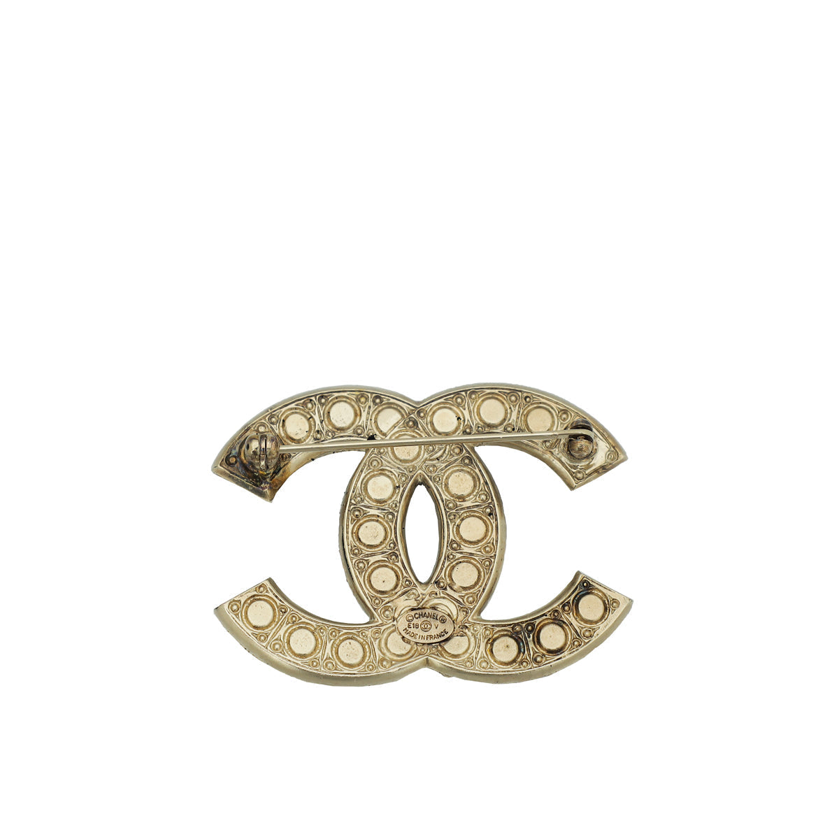 Chanel White CC Pearl Crystal Brooch