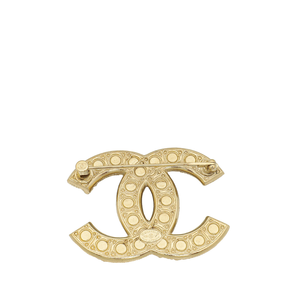 Chanel Gold CC Pearl Crystal Brooch