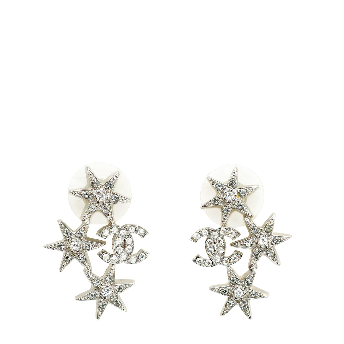 Chanel Silver CC Star Crystal Earrings