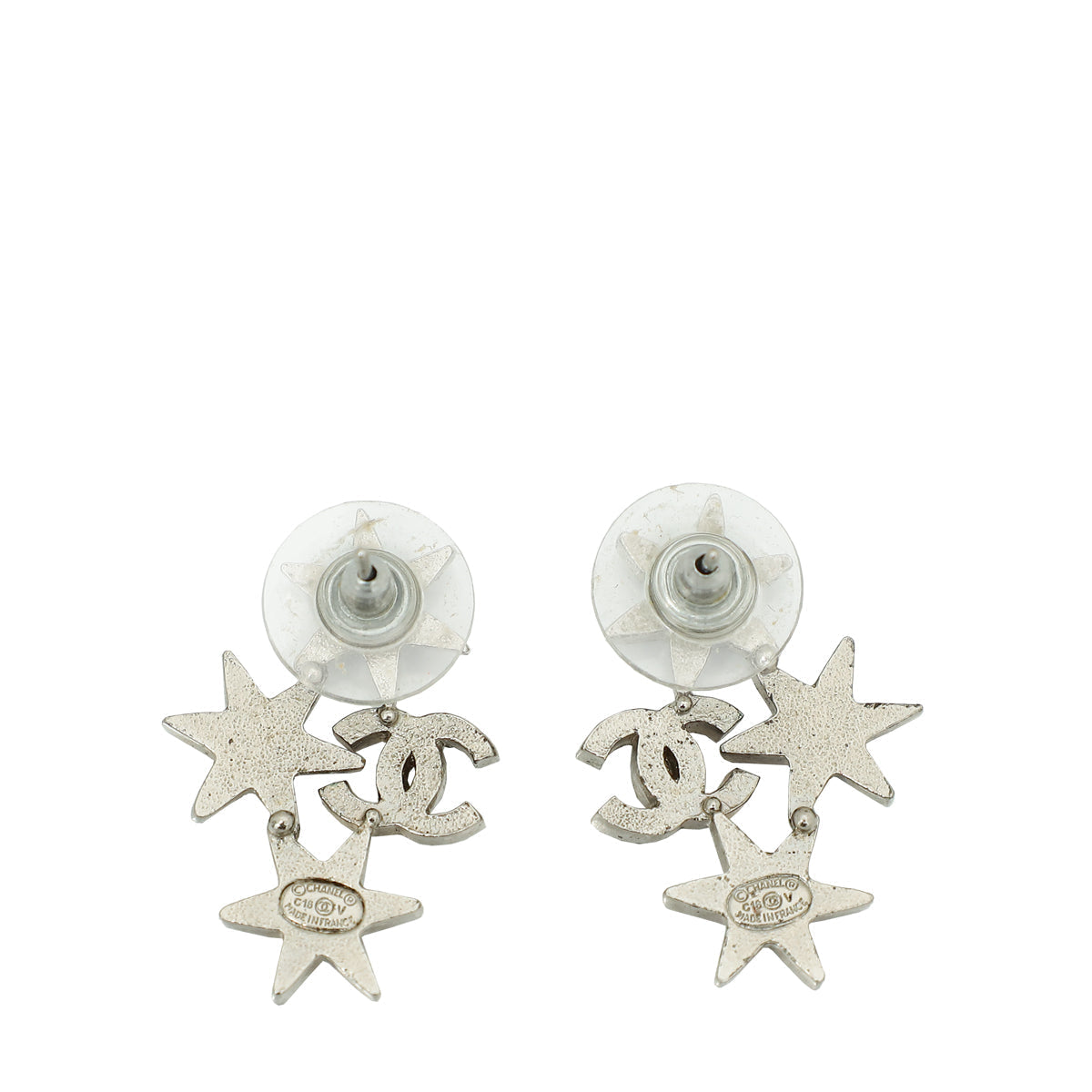 Chanel Silver CC Star Crystal Earrings