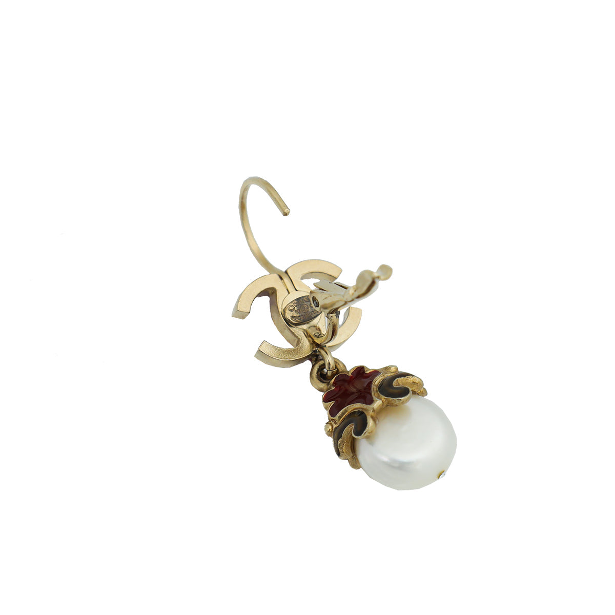 Chanel Bicolor CC Enamel Drop Pearl Earrings