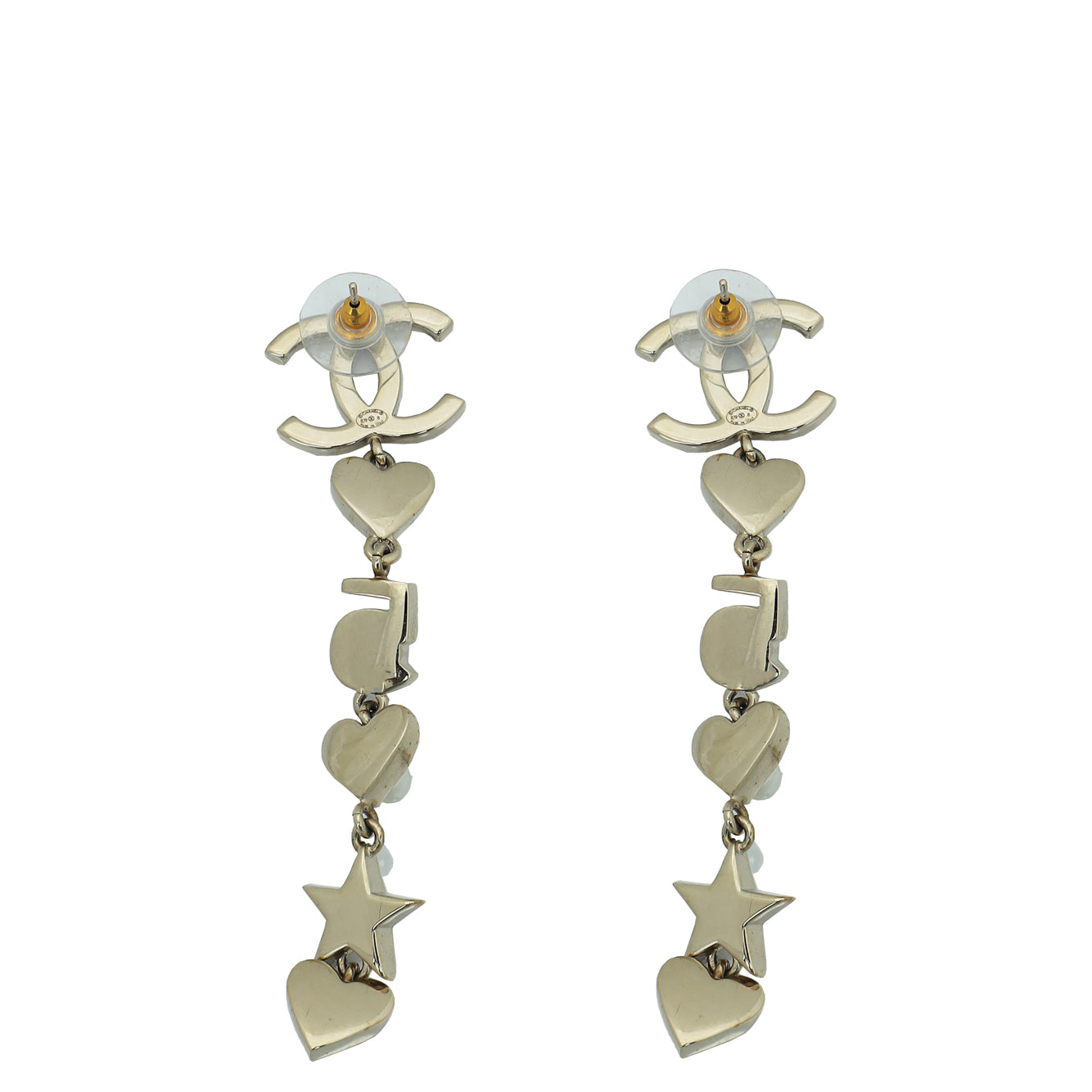 Chanel Gold CC Crystal Pearl Charming Winter Star Heart Drop Earrings