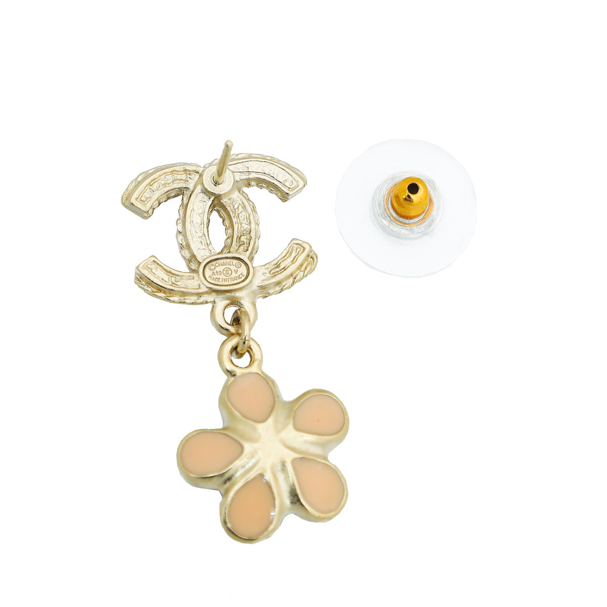 Chanel Light Gold CC Flower Drop Earrings
