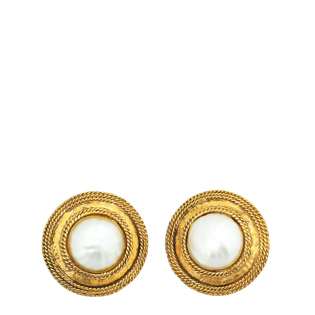 Chanel White   Pearl Button Clip On Earrings