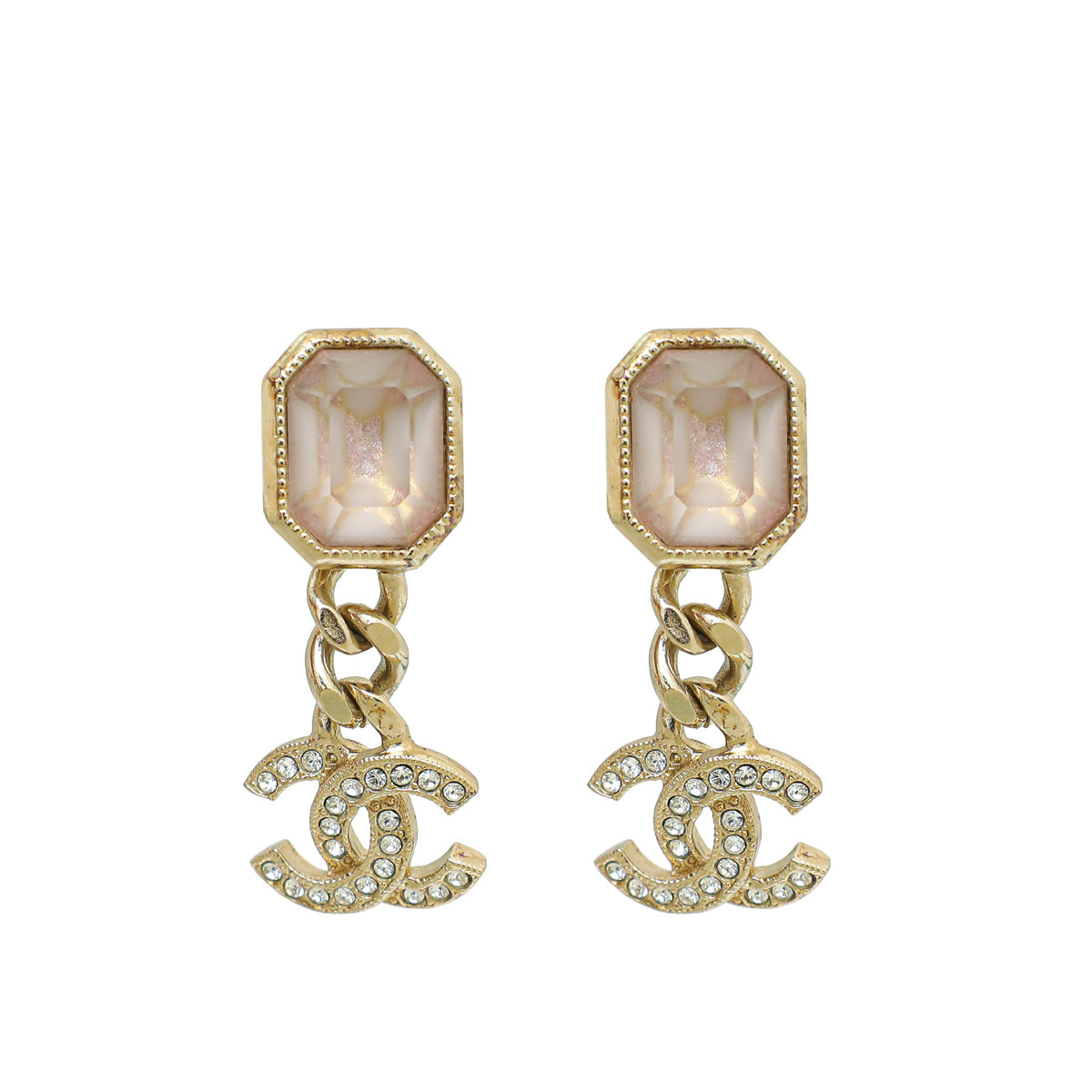 Chanel Bicolor CC Crystal Drop Stud Earrings
