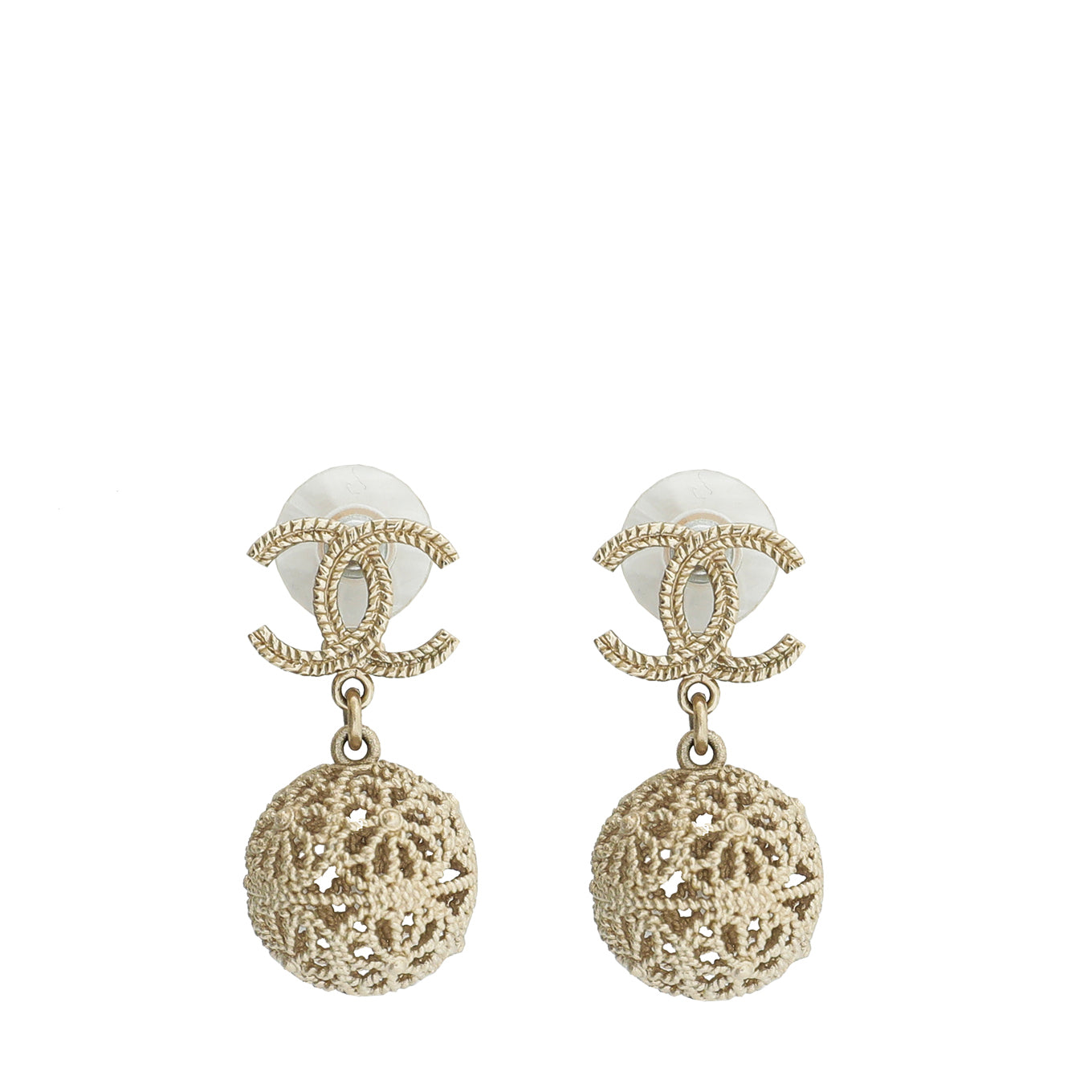 Chanel Gold CC Ornate Ball Drop Earrings