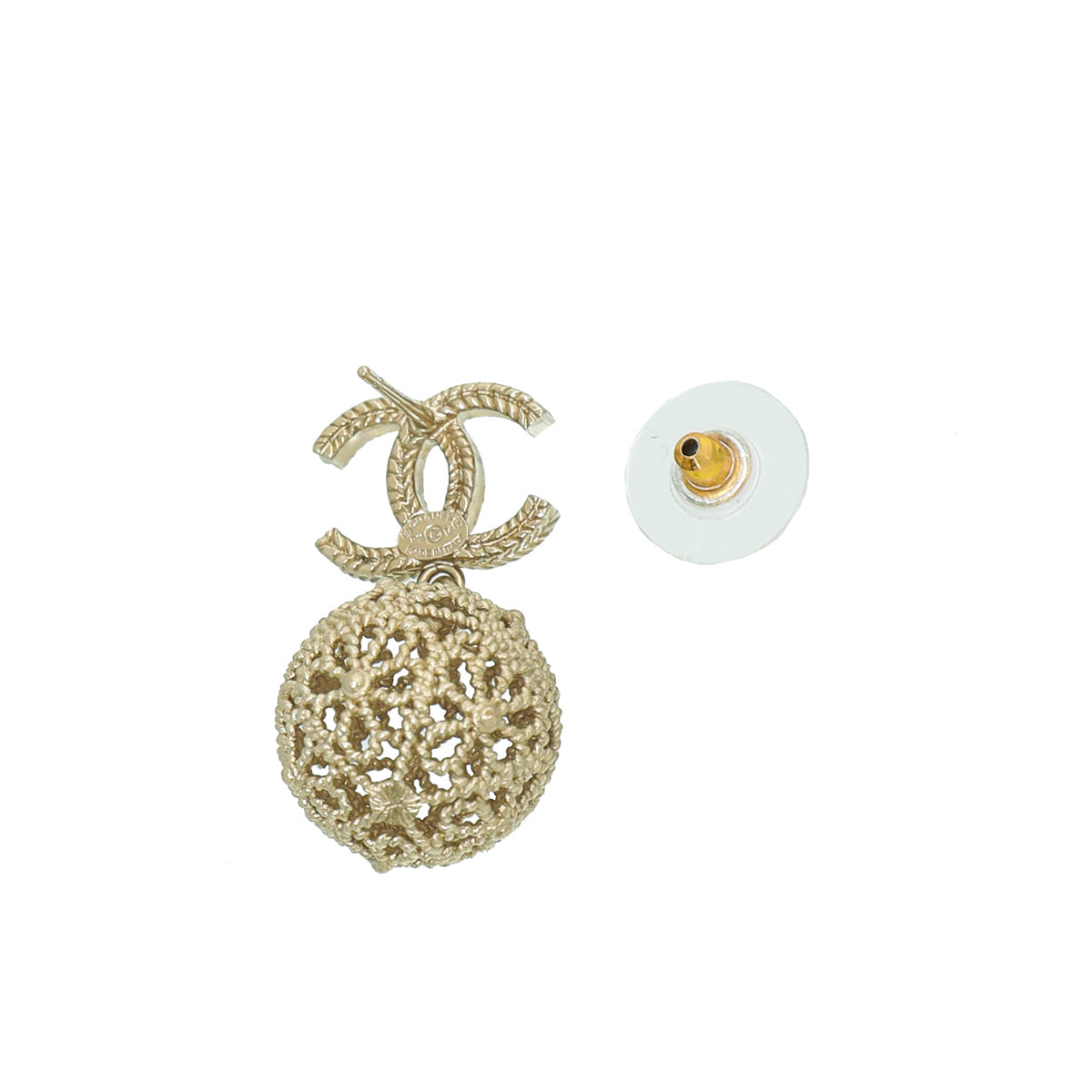Chanel Gold CC Ornate Ball Drop Earrings