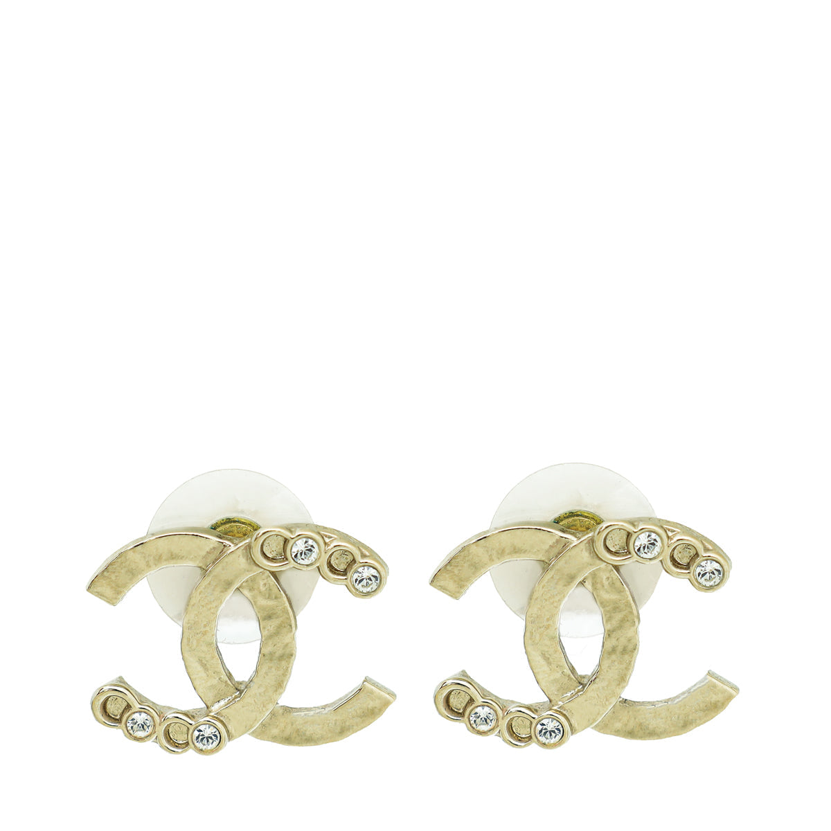 Chanel Shiny Light Gold Finish CC w/Crystal Stud Earrings