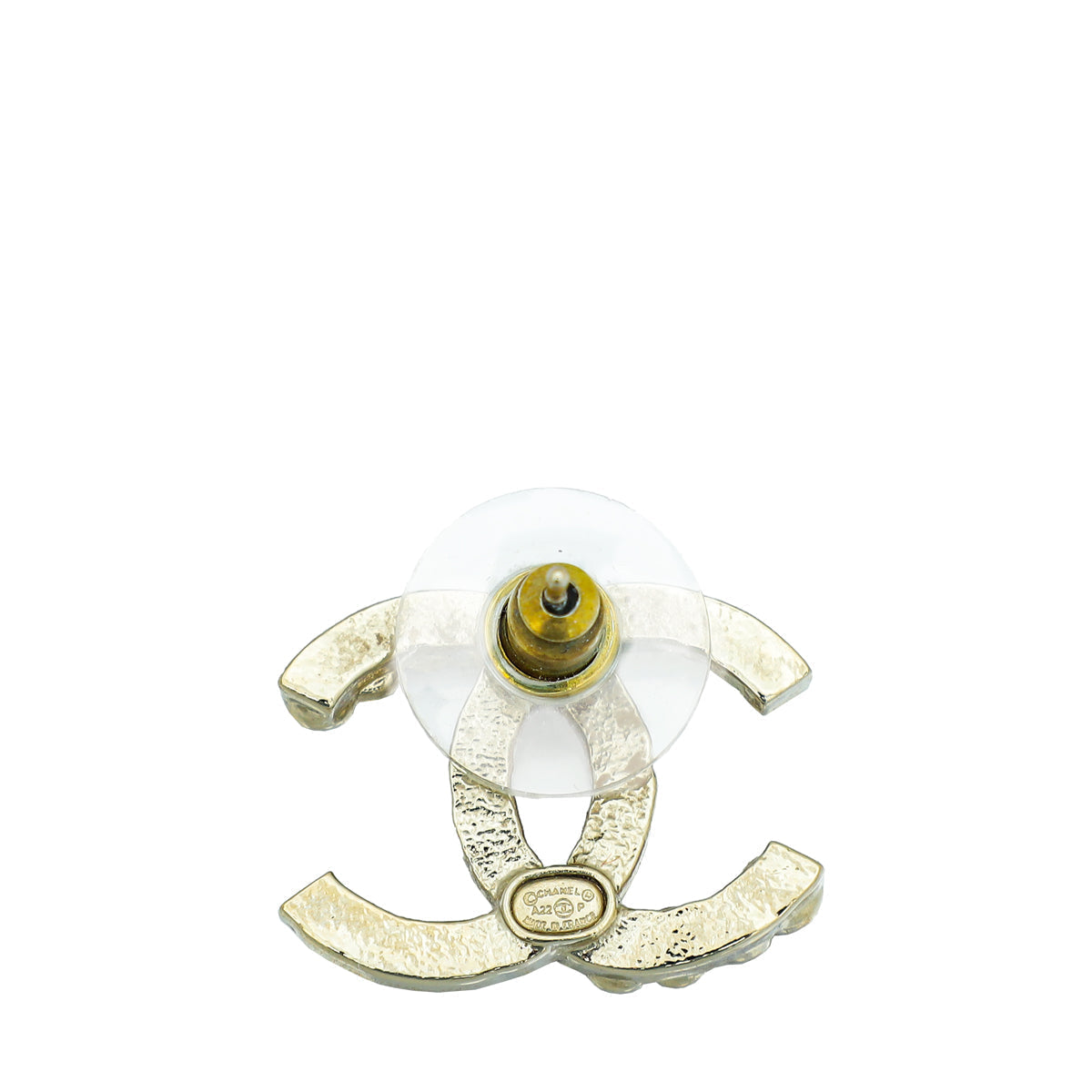 Chanel Shiny Light Gold Finish CC w/Crystal Stud Earrings