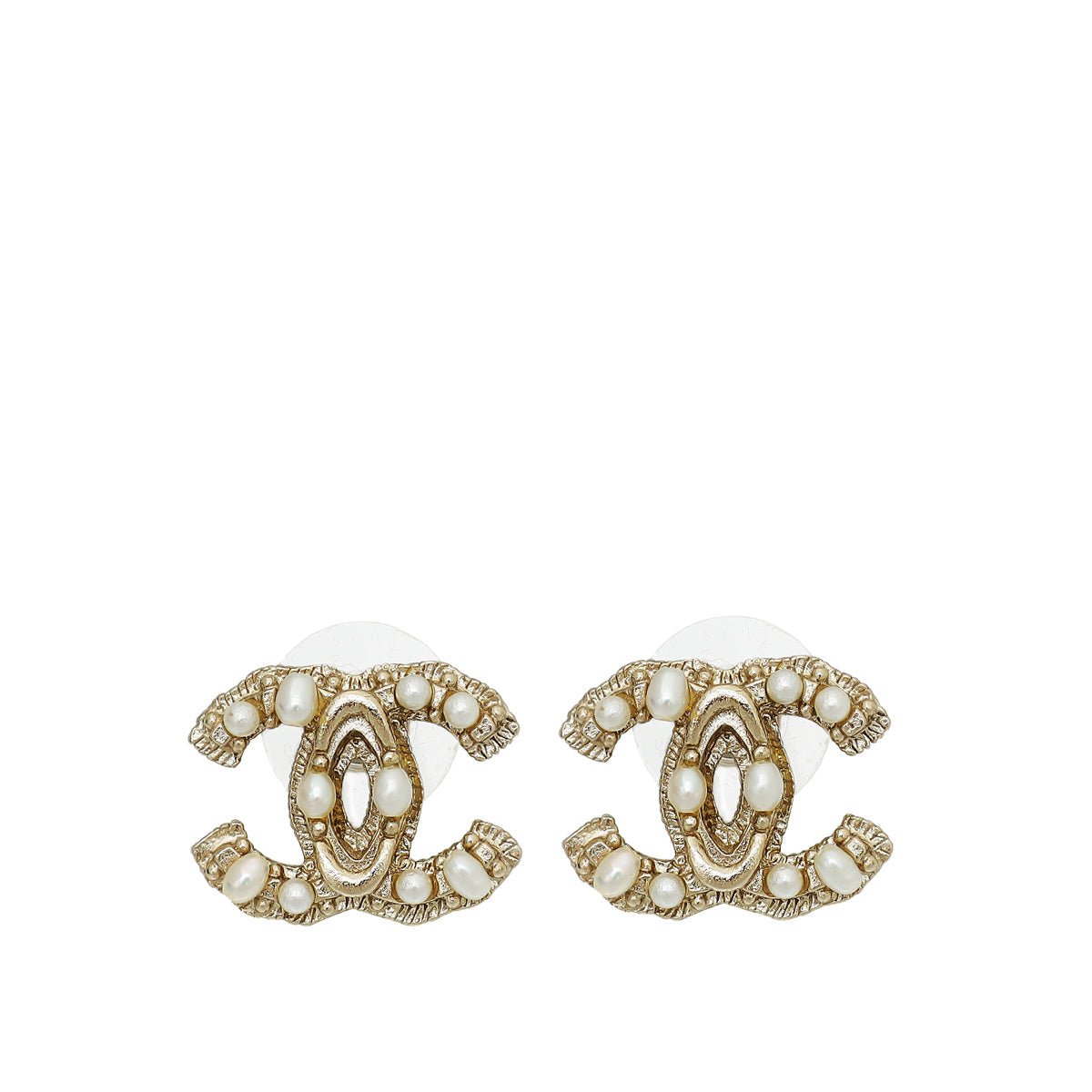 Chanel Gold CC Pearl Earrings
