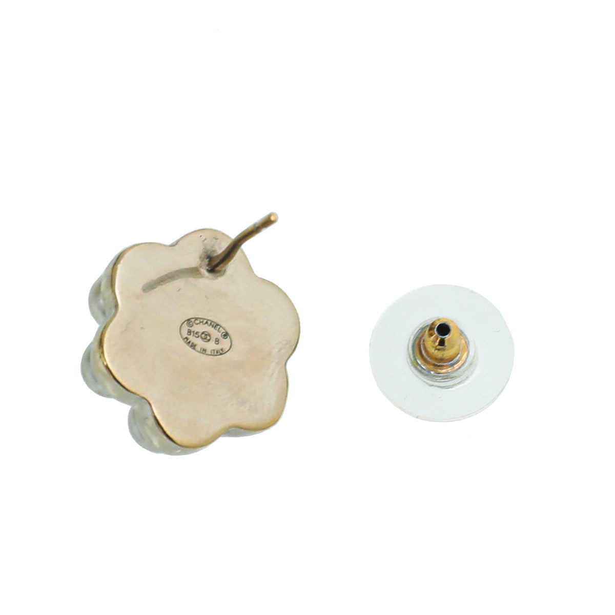 Chanel Gold Tone CC Pearl Flower Earrings