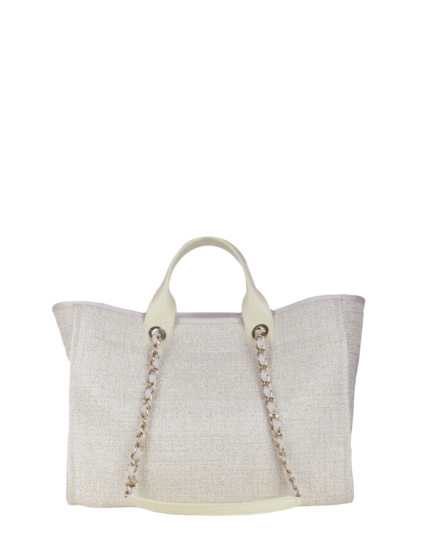 Chanel Ivory/ Gold Large Deauville Shopping Tote Bag